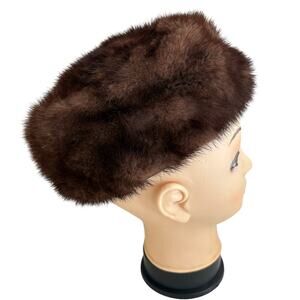 Vintage 1950's Brown Mink Fur Pillbox Hat Glam Midcentury Retro